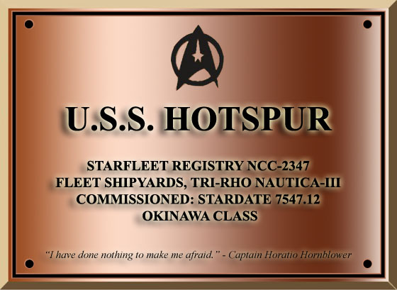 The commissioning dedication plaque of the Okinawa-class frigate USS Hotspur NCC-2347